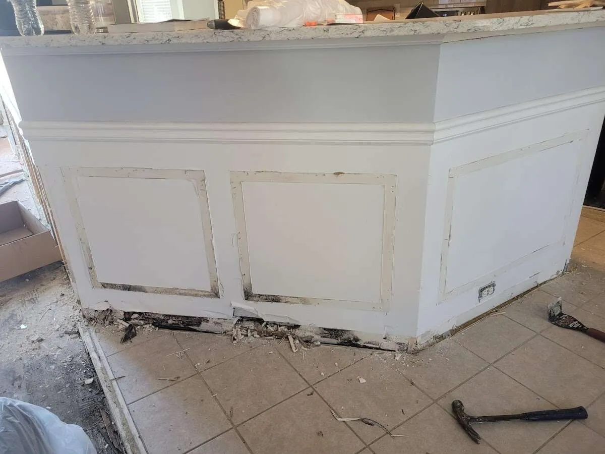 Water damage and mold on kitchen during Storm Damage Restoration in Sherman